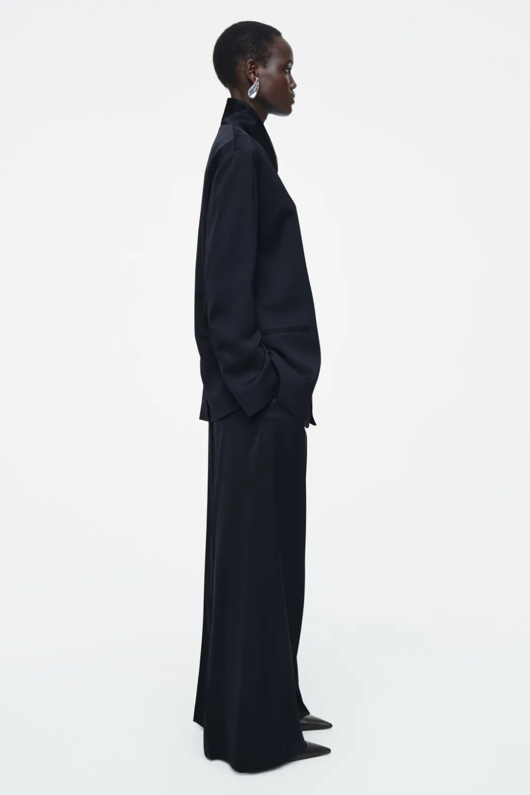 Hot COS STAND-COLLAR SATIN TUXEDO BLAZER NAVY