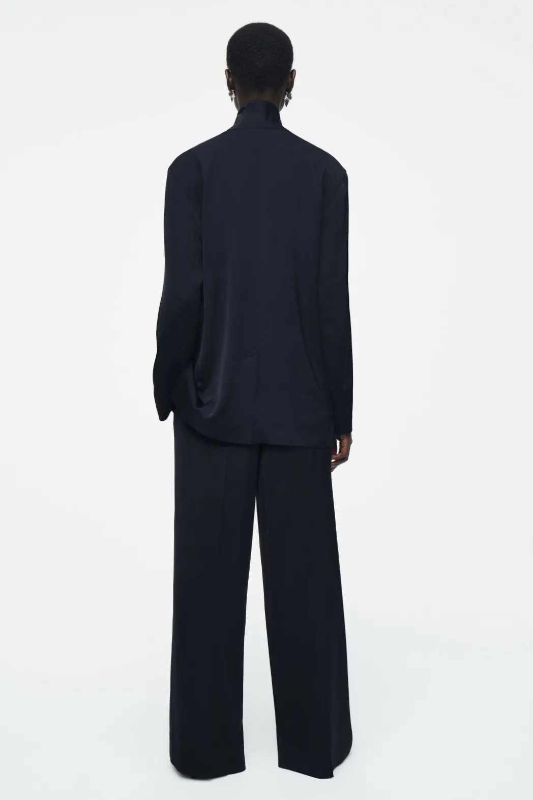 Hot COS STAND-COLLAR SATIN TUXEDO BLAZER NAVY