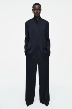 Hot COS STAND-COLLAR SATIN TUXEDO BLAZER NAVY