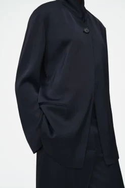 Hot COS STAND-COLLAR SATIN TUXEDO BLAZER NAVY