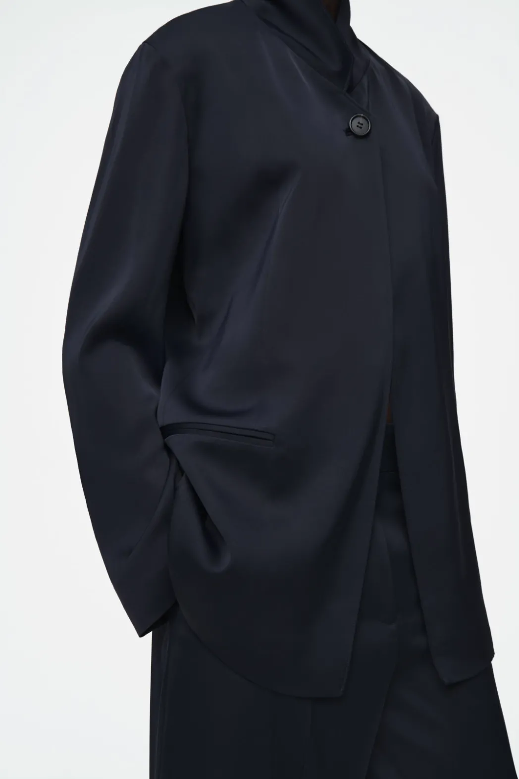 Hot COS STAND-COLLAR SATIN TUXEDO BLAZER NAVY