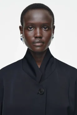 Hot COS STAND-COLLAR SATIN TUXEDO BLAZER NAVY