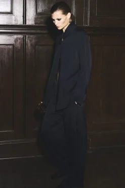 Hot COS STAND-COLLAR SATIN TUXEDO BLAZER NAVY