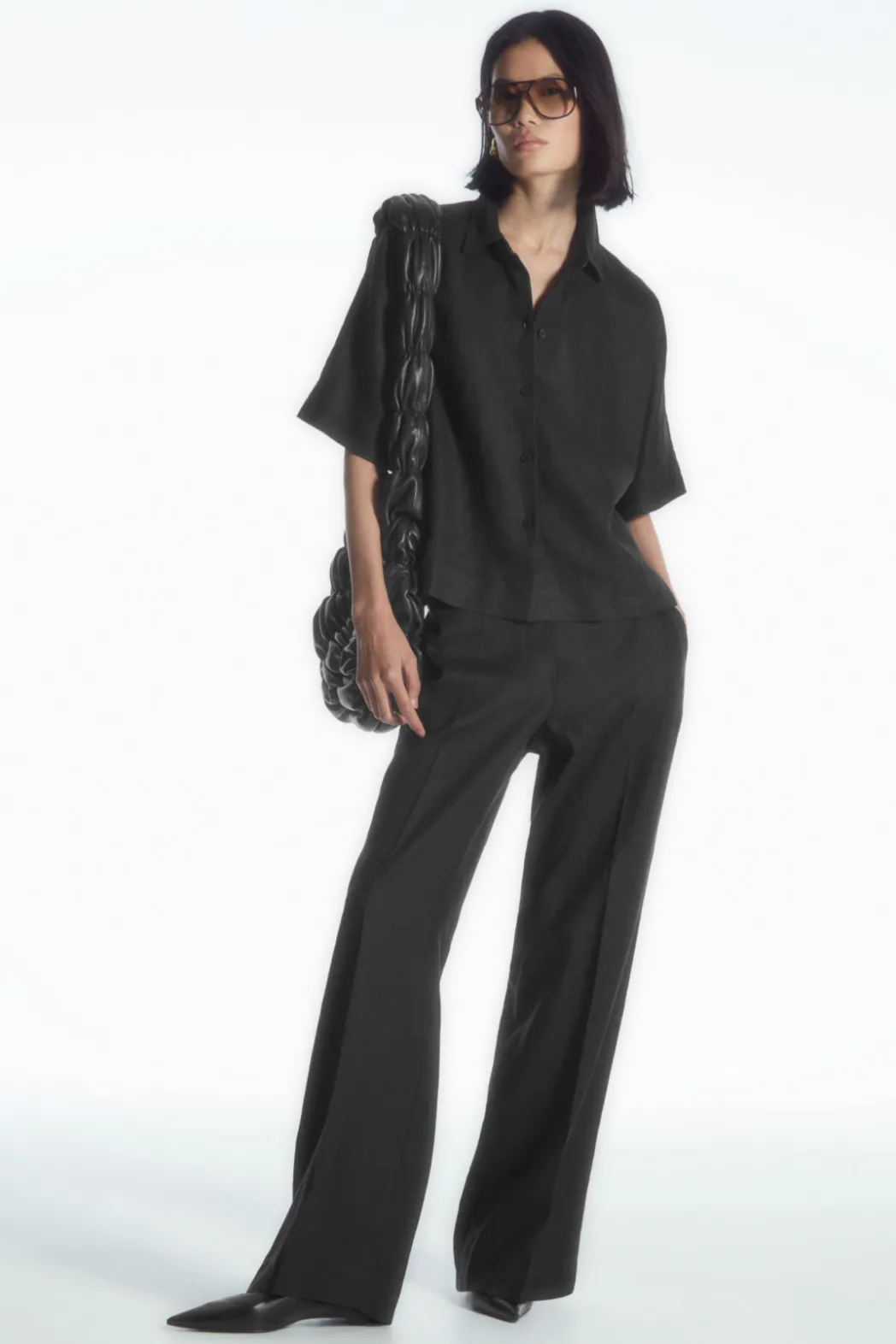 Clearance COS STRAIGHT-LEG TAILORED LINEN PANTS BLACK