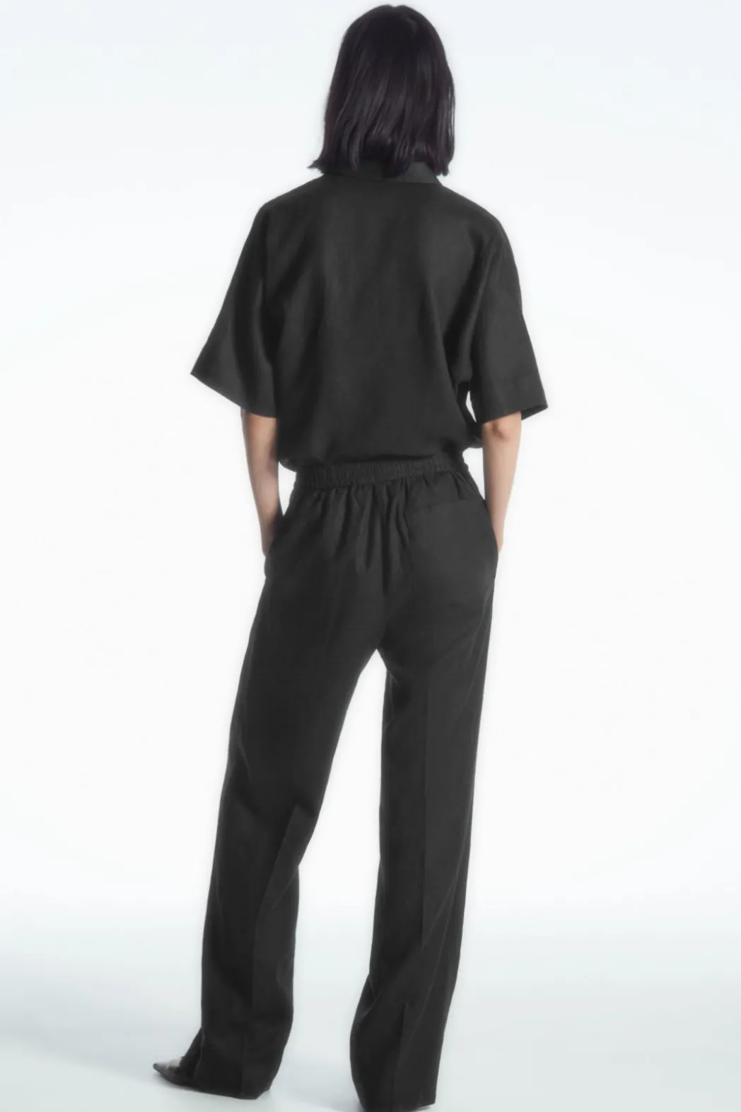 Clearance COS STRAIGHT-LEG TAILORED LINEN PANTS BLACK
