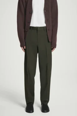 Online COS STRAIGHT-LEG WOOL PANTS - REGULAR DARK KHAKI