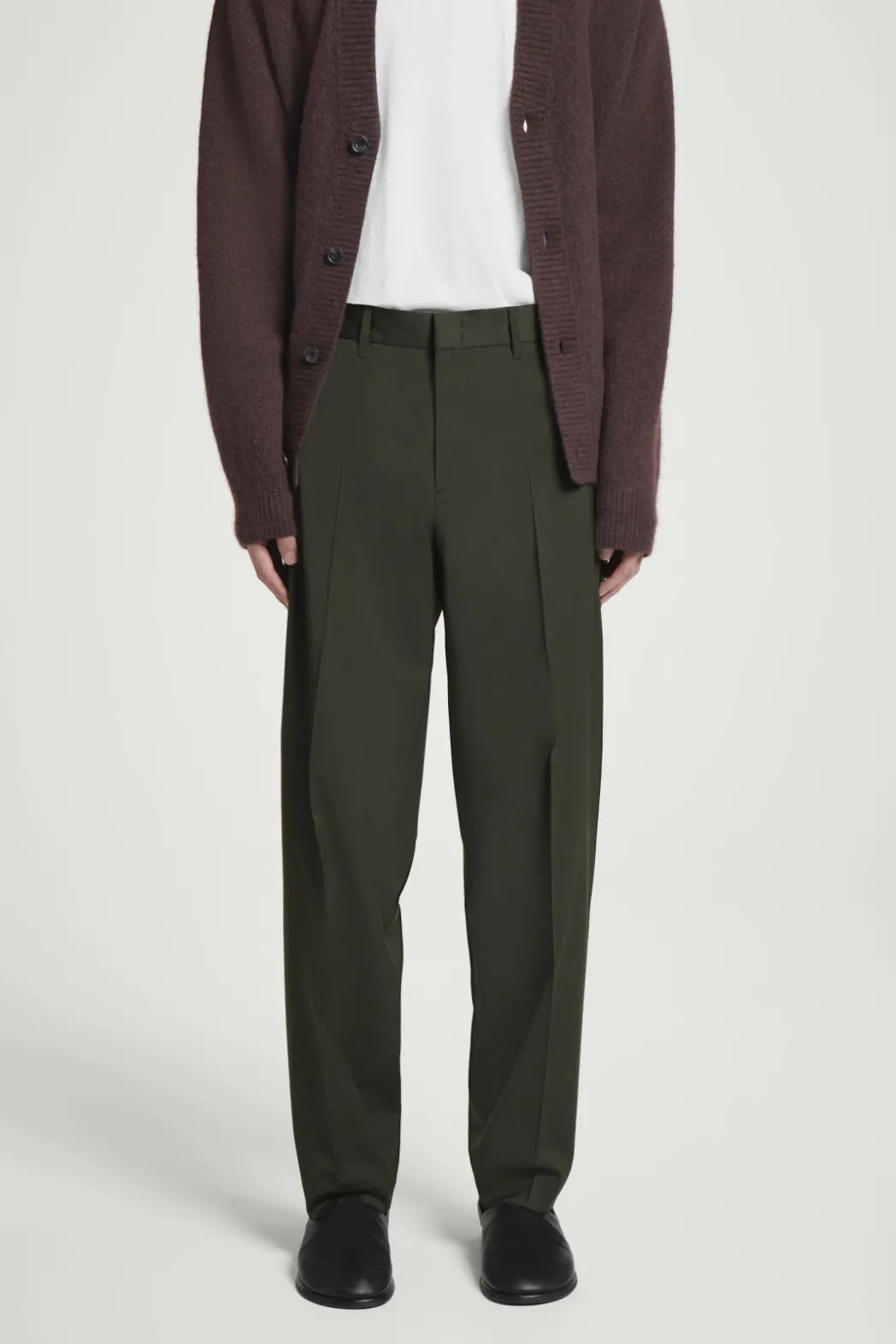Online COS STRAIGHT-LEG WOOL PANTS - REGULAR DARK KHAKI