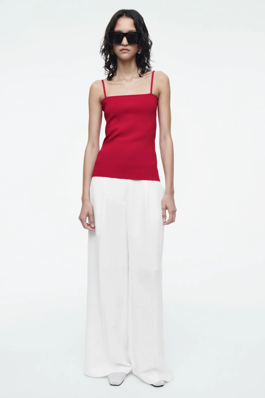 Online COS STRAPPY RIB-KNIT BANDEAU RED