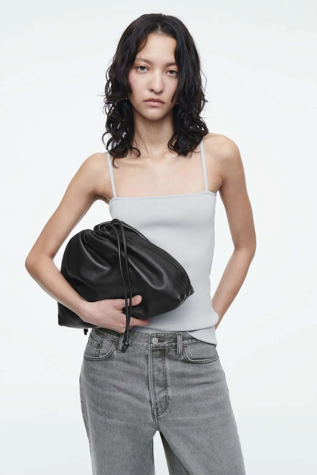 COS STRAPPY RIB-KNIT BANDEAU LIGHT BLUE