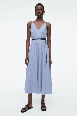 COS STRIPED A-LINE MIDI DRESS BLUE / STRIPED