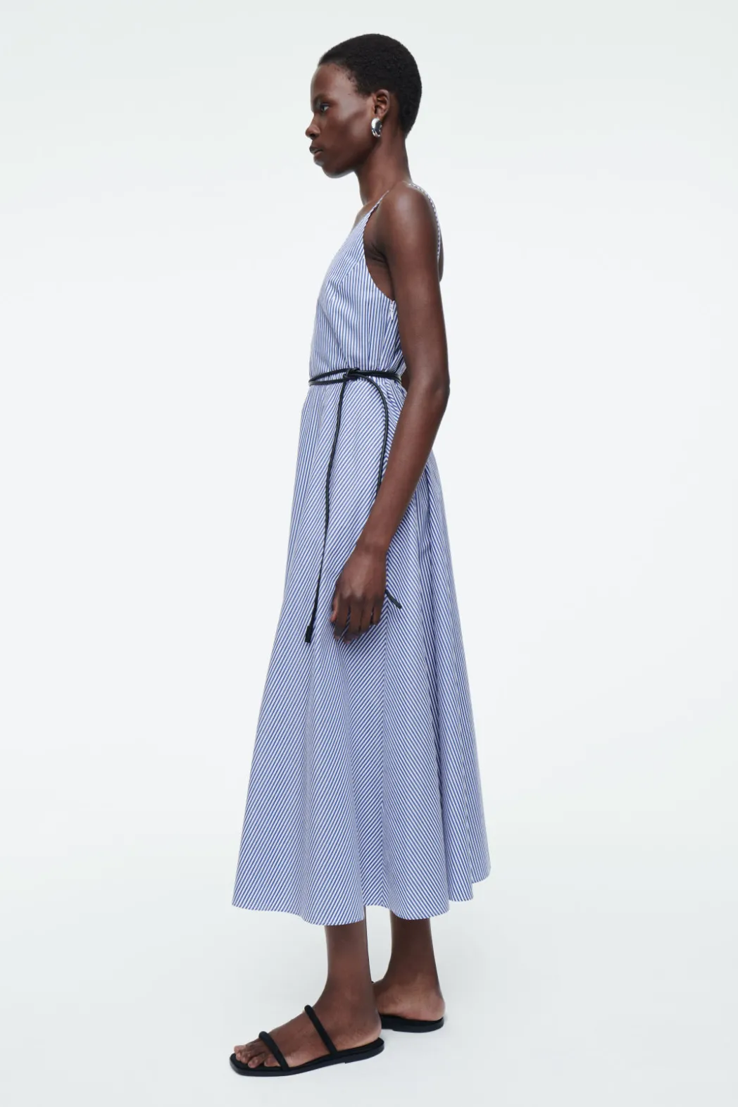 COS STRIPED A-LINE MIDI DRESS BLUE / STRIPED
