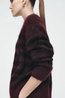 Outlet COS STRIPED BRUSHED-MOHAIR CREW-NECK SWEATER BLACK / BURGUNDY / STRIPED