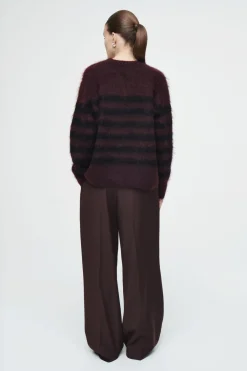Outlet COS STRIPED BRUSHED-MOHAIR CREW-NECK SWEATER BLACK / BURGUNDY / STRIPED
