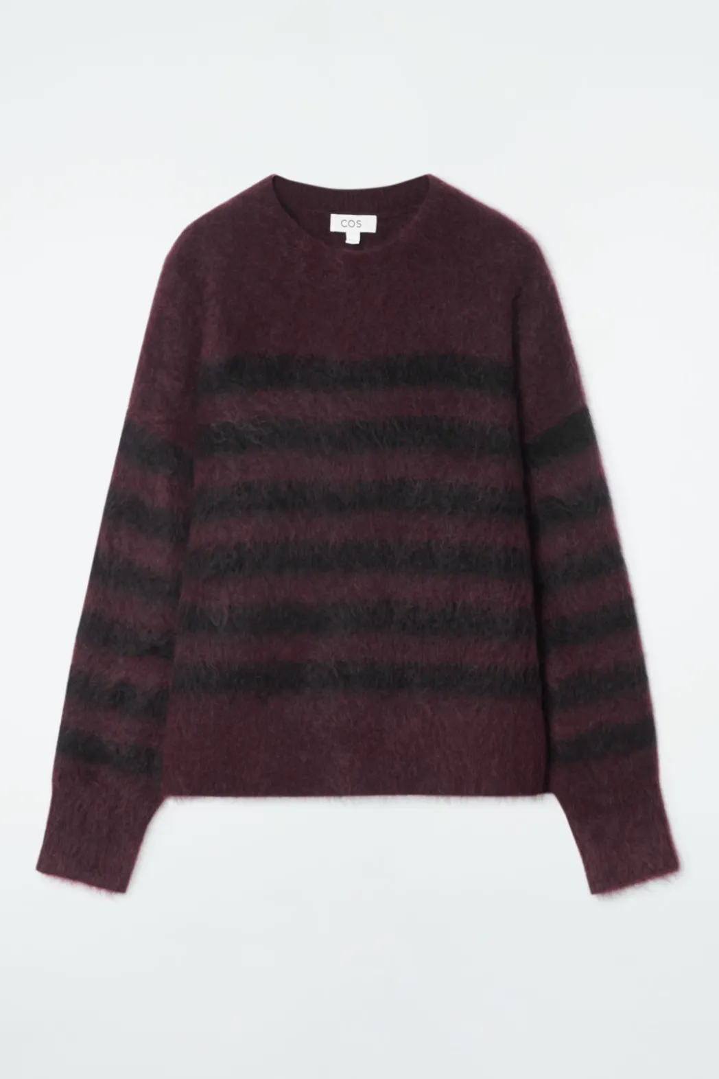 Outlet COS STRIPED BRUSHED-MOHAIR CREW-NECK SWEATER BLACK / BURGUNDY / STRIPED