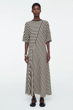 COS STRIPED JERSEY MIDI DRESS BLACK / STRIPED