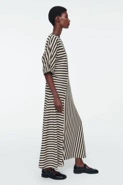 COS STRIPED JERSEY MIDI DRESS BLACK / STRIPED