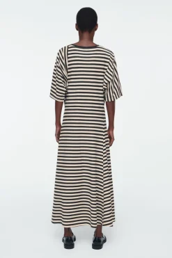 COS STRIPED JERSEY MIDI DRESS BLACK / STRIPED