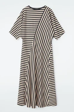 COS STRIPED JERSEY MIDI DRESS BLACK / STRIPED