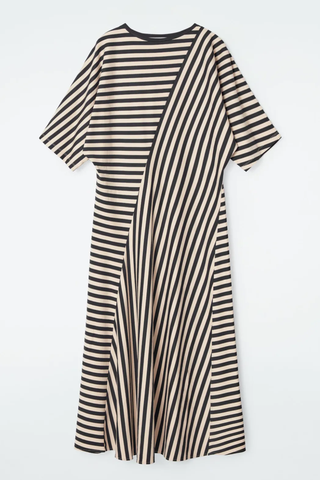 COS STRIPED JERSEY MIDI DRESS BLACK / STRIPED