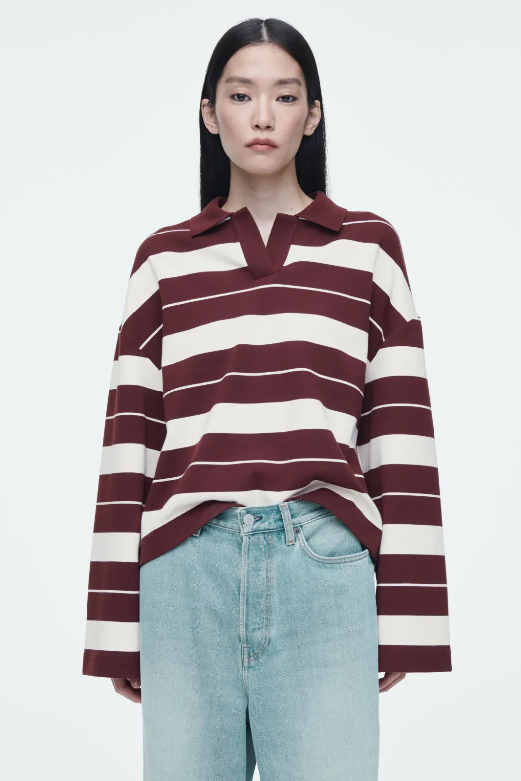 Clearance COS STRIPED JERSEY RUGBY SHIRT BURGUNDY / STRIPED