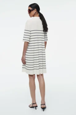Outlet COS STRIPED KNITTED MINI POLO DRESS IVORY / STRIPED