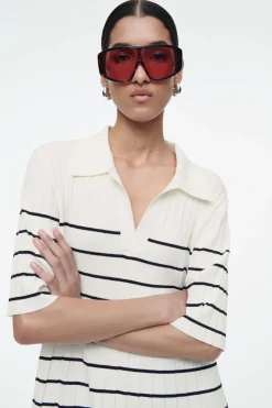 Outlet COS STRIPED KNITTED MINI POLO DRESS IVORY / STRIPED
