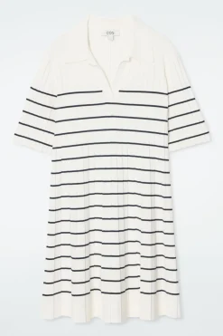 Outlet COS STRIPED KNITTED MINI POLO DRESS IVORY / STRIPED