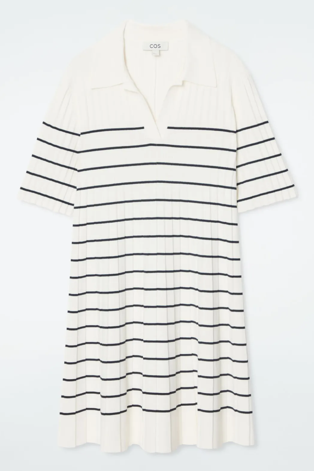 Outlet COS STRIPED KNITTED MINI POLO DRESS IVORY / STRIPED