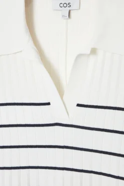 Outlet COS STRIPED KNITTED MINI POLO DRESS IVORY / STRIPED