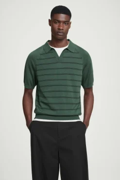 New COS STRIPED KNITTED POLO SHIRT GREEN