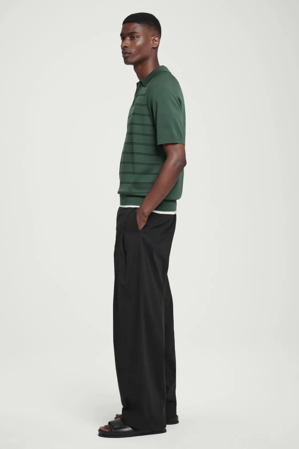 New COS STRIPED KNITTED POLO SHIRT GREEN