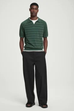 New COS STRIPED KNITTED POLO SHIRT GREEN
