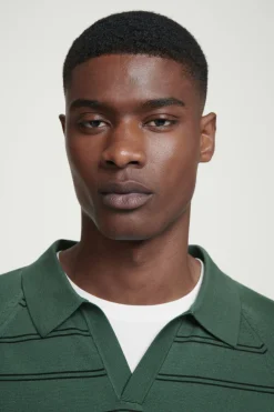 New COS STRIPED KNITTED POLO SHIRT GREEN