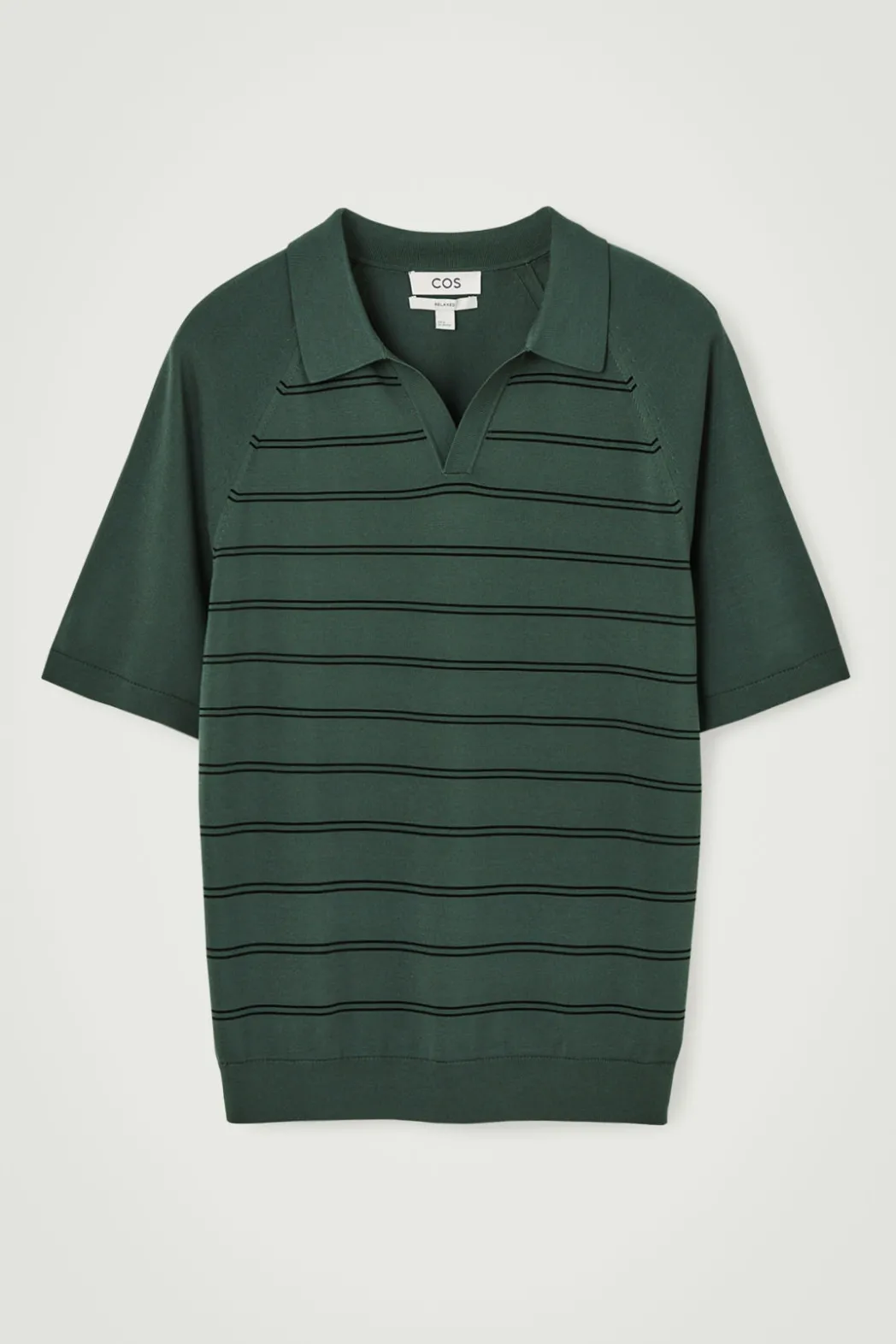 New COS STRIPED KNITTED POLO SHIRT GREEN