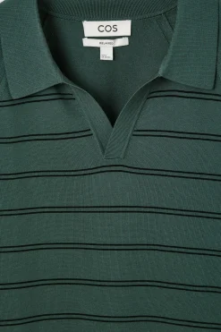 New COS STRIPED KNITTED POLO SHIRT GREEN