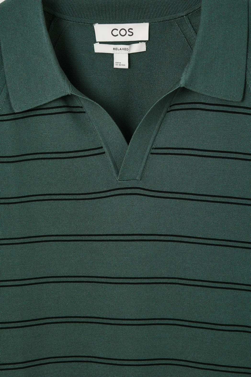 New COS STRIPED KNITTED POLO SHIRT GREEN