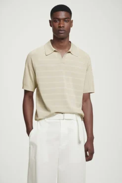 Best COS STRIPED KNITTED POLO SHIRT BEIGE