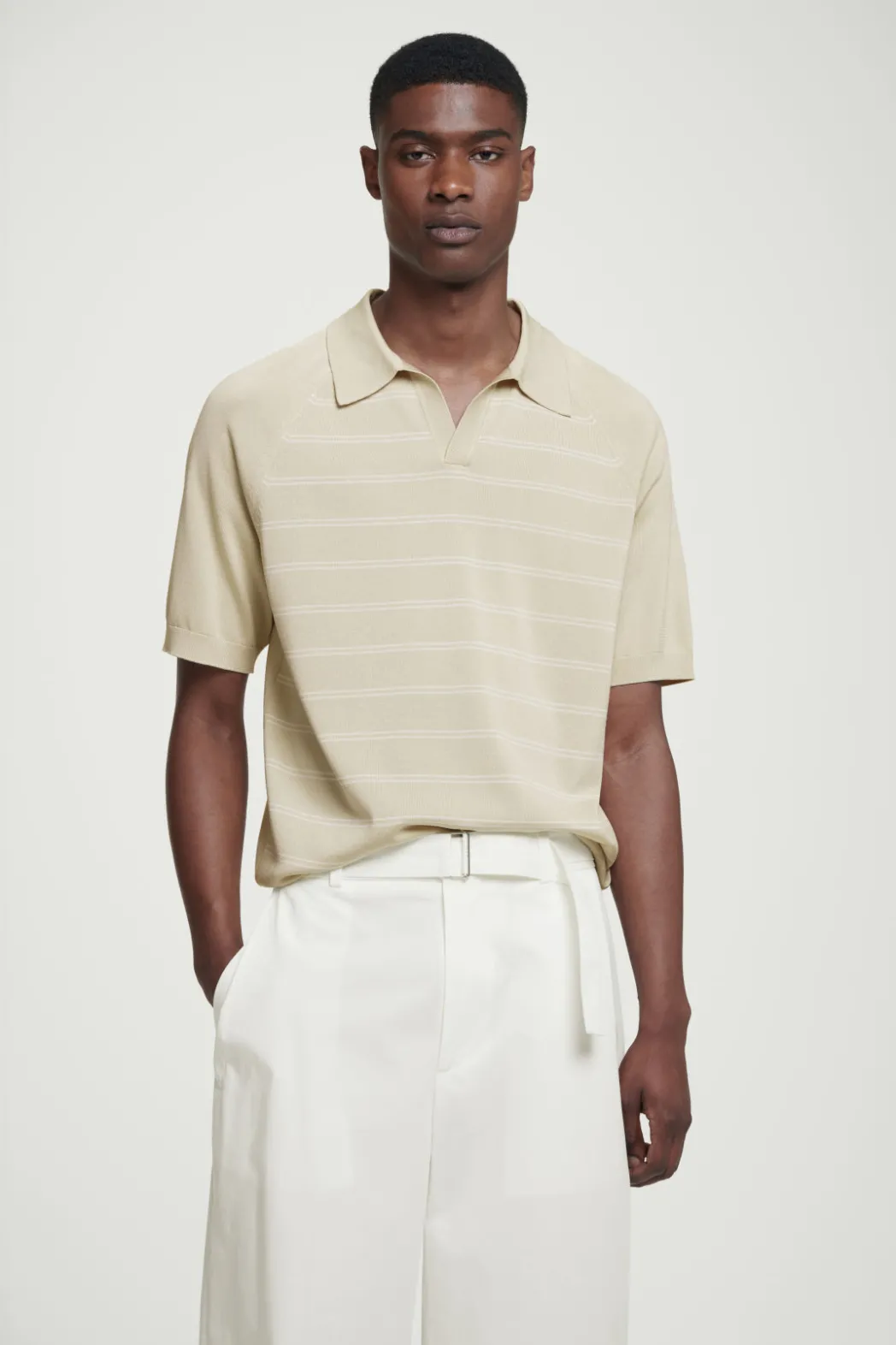 Best COS STRIPED KNITTED POLO SHIRT BEIGE
