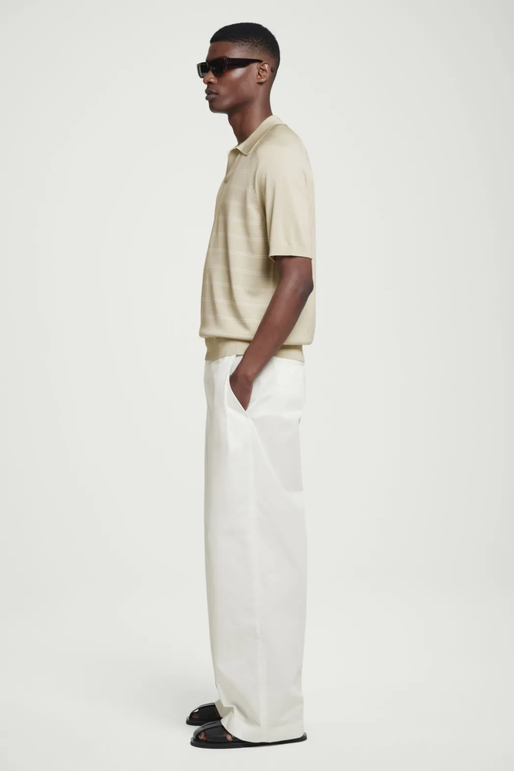 Best COS STRIPED KNITTED POLO SHIRT BEIGE