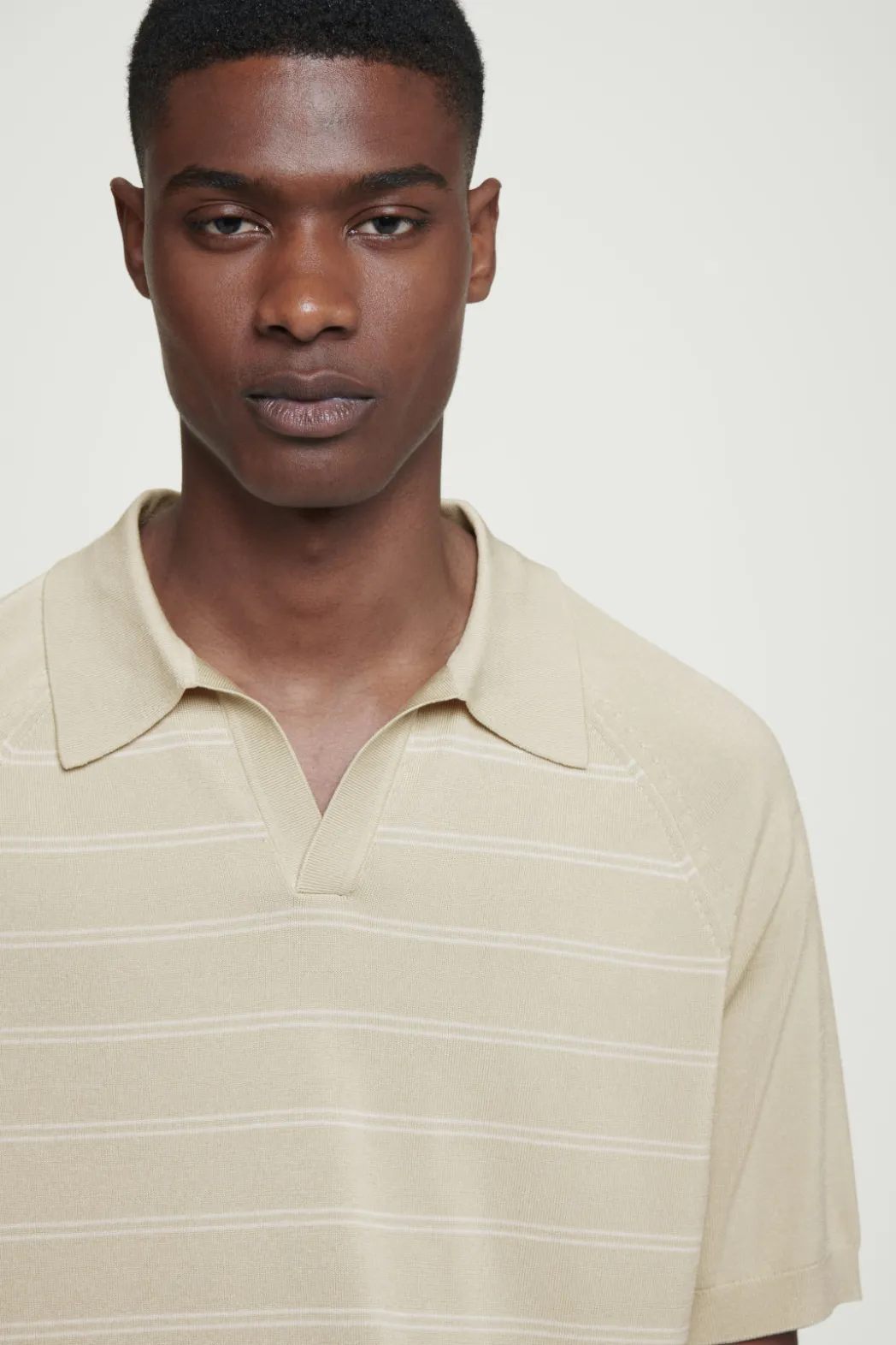 Best COS STRIPED KNITTED POLO SHIRT BEIGE