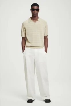 Best COS STRIPED KNITTED POLO SHIRT BEIGE