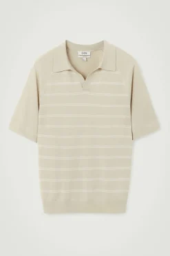 Best COS STRIPED KNITTED POLO SHIRT BEIGE