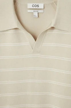 Best COS STRIPED KNITTED POLO SHIRT BEIGE