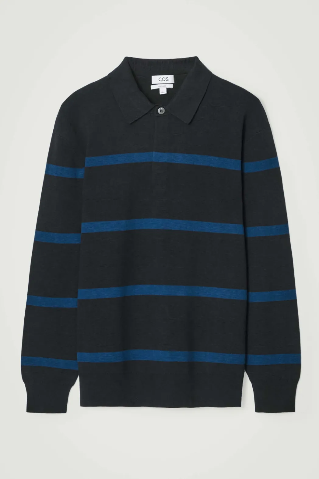 Discount COS STRIPED KNITTED POLO SHIRT NAVY / STRIPED