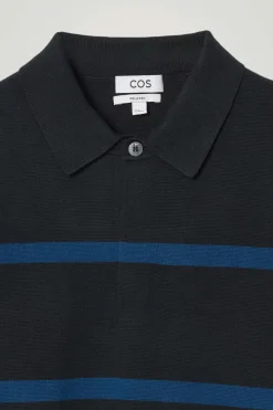 Discount COS STRIPED KNITTED POLO SHIRT NAVY / STRIPED
