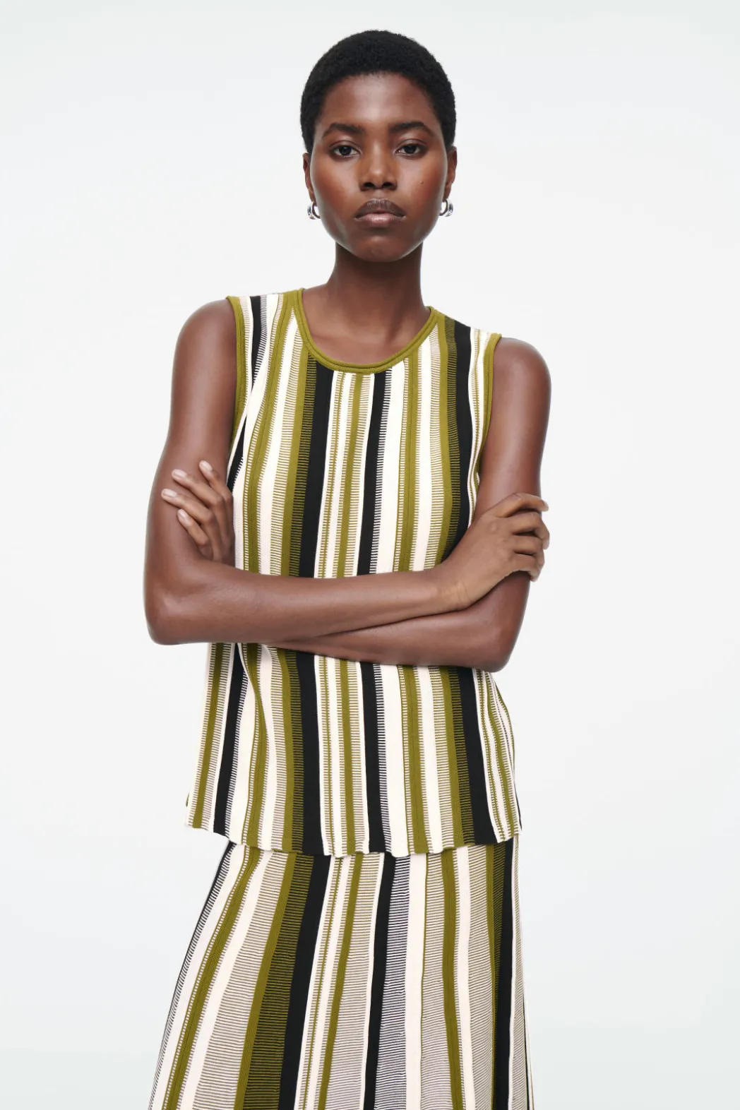 Hot COS STRIPED KNITTED TANK TOP GREEN / STRIPED