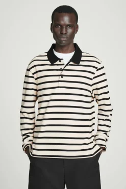Outlet COS STRIPED LONG-SLEEVED POLO SHIRT ECRU / BLACK