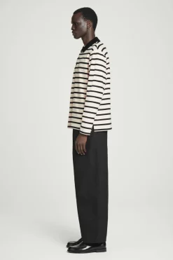 Outlet COS STRIPED LONG-SLEEVED POLO SHIRT ECRU / BLACK
