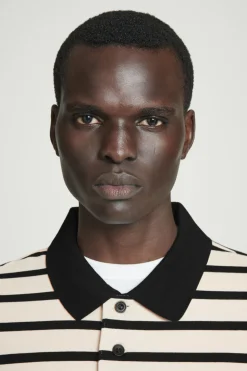 Outlet COS STRIPED LONG-SLEEVED POLO SHIRT ECRU / BLACK