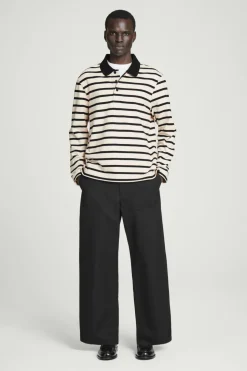 Outlet COS STRIPED LONG-SLEEVED POLO SHIRT ECRU / BLACK